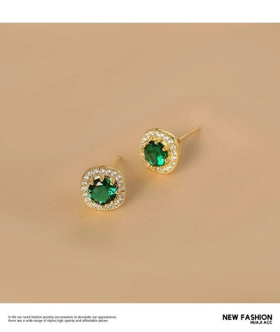 Ju Jingyi  Emerald Ear Stud Women's Advanced Design Sense Ear Clip Earrings  Sterling Silver Ear Accessories Anti-allergic Moisture