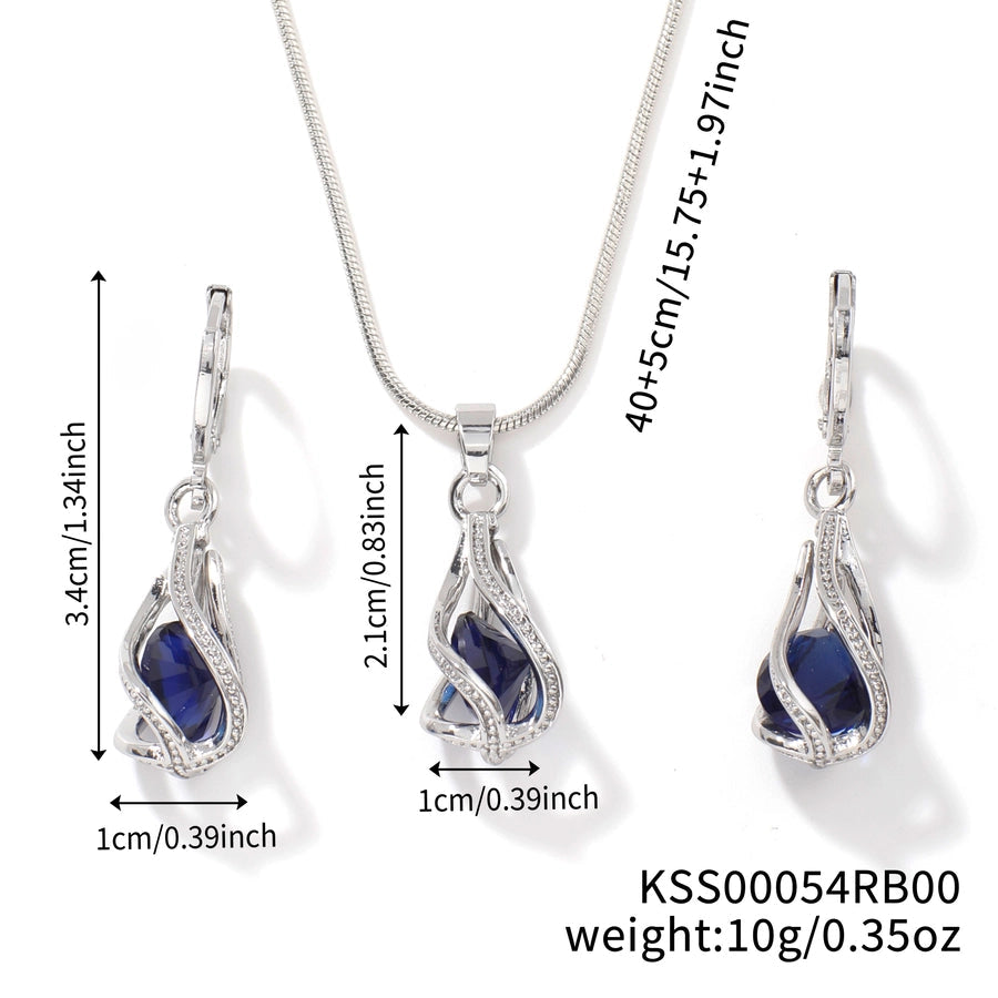 Copper Rhodium Plated Inlay Lantern Glass Jewelry Set