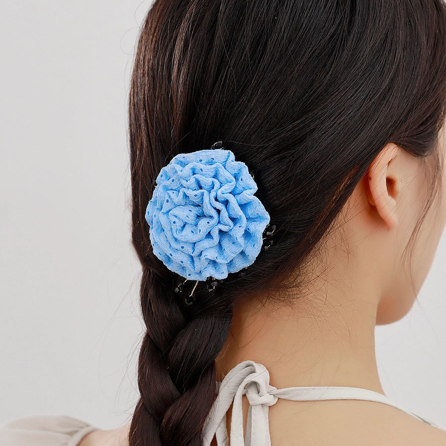 Women's Sweet Solid Color Flower Cloth Flowers Hair Clip