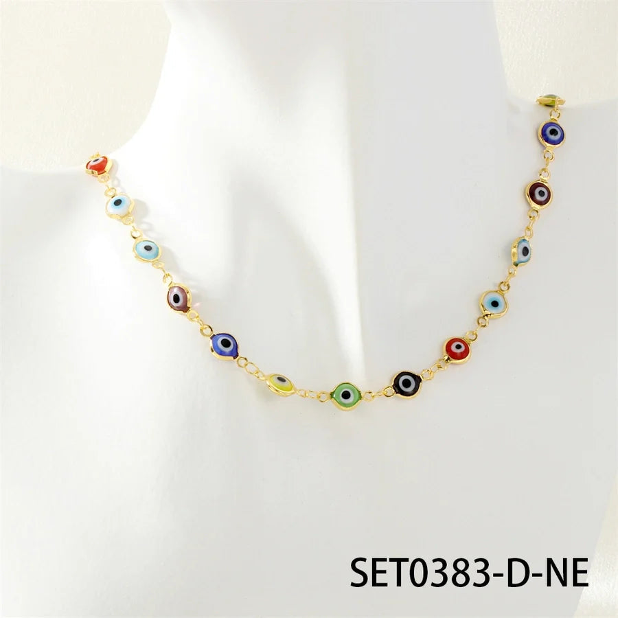 Jewelry IG Style Facial Features Eye  Face Copper Zircon Enamel Inlay Bracelets Necklace