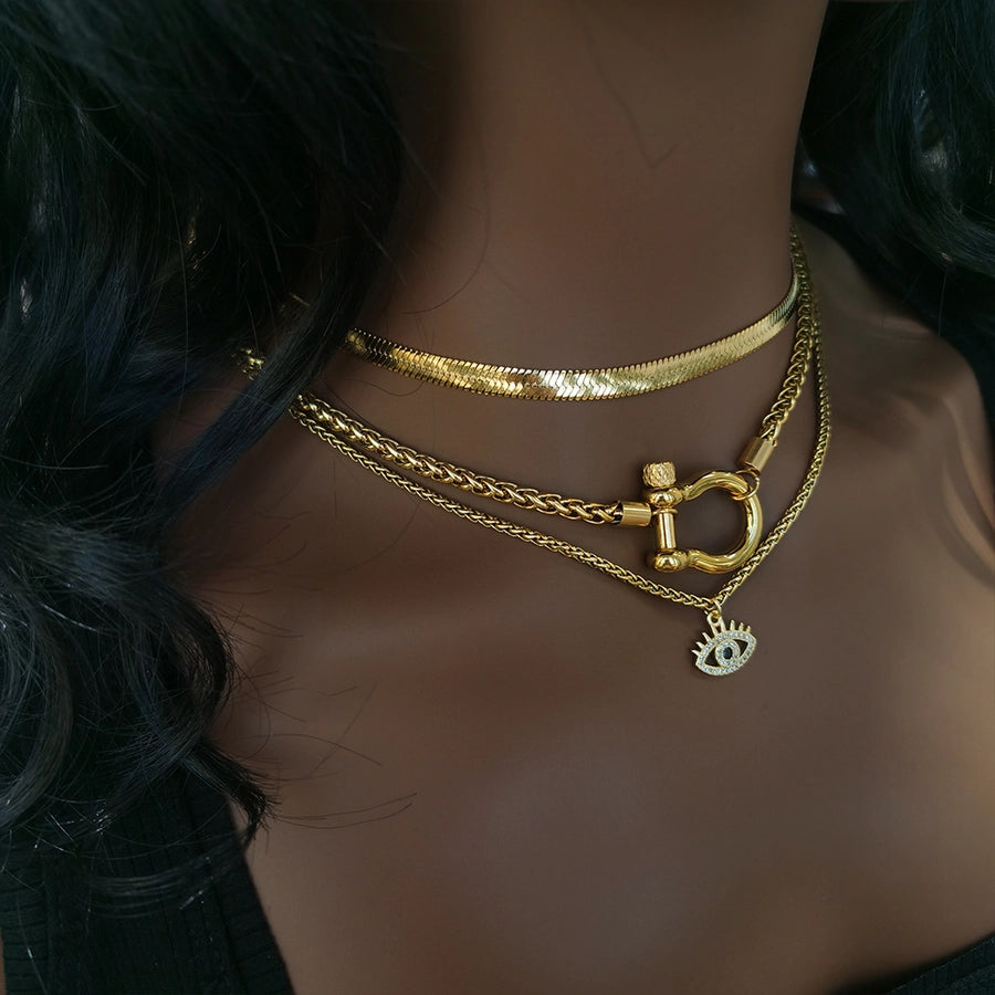 Jewelry Casual Retro Printing Titanium Steel 18K Gold Plated Necklace