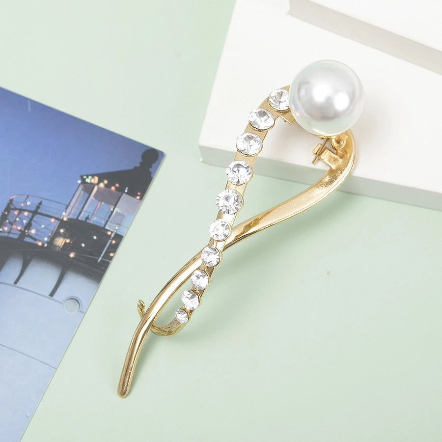 fashion solid color metal plating inlay rhinestones pearl hair clip 1 piece