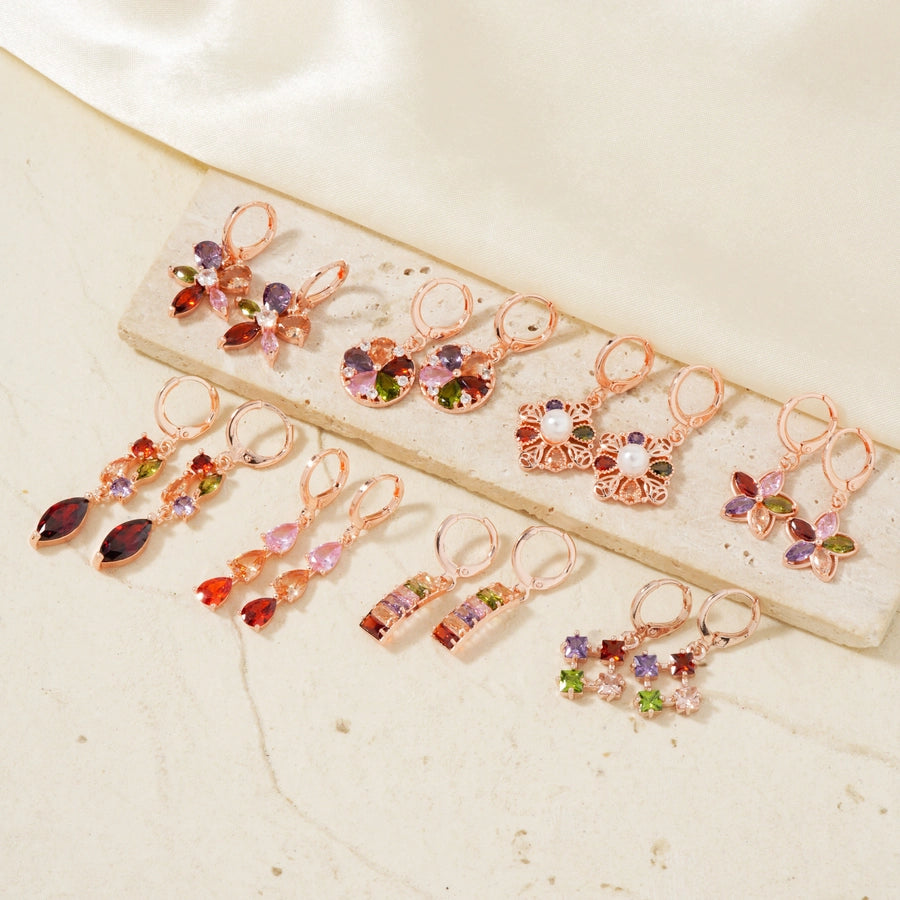 Copper K Gold Plated Inlay Water Droplets Flower Glass Jewelry Set