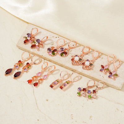 Copper K Gold Plated Inlay Water Droplets Flower Glass Jewelry Set