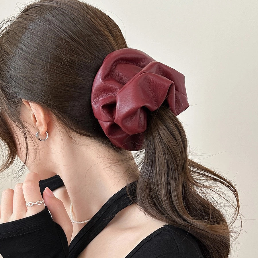 Autumn and Winter Anka ~ High-Grade Leather Large Intestine Hair Band Female Korean Style Low Ponytail Rubber Band Bun Hair Rope Hair Accessories