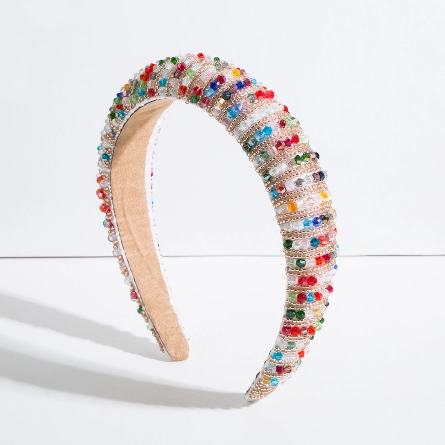 glam shiny flower cloth lace inlay rhinestones pearl hair band