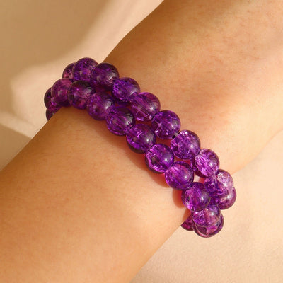 Fashion Simple Style Colored Glazing Bead Bracelet  Hot Sale Crystal Ice Broken Hot Flower Shining Beaded Stretch Bracelet 1 Pair