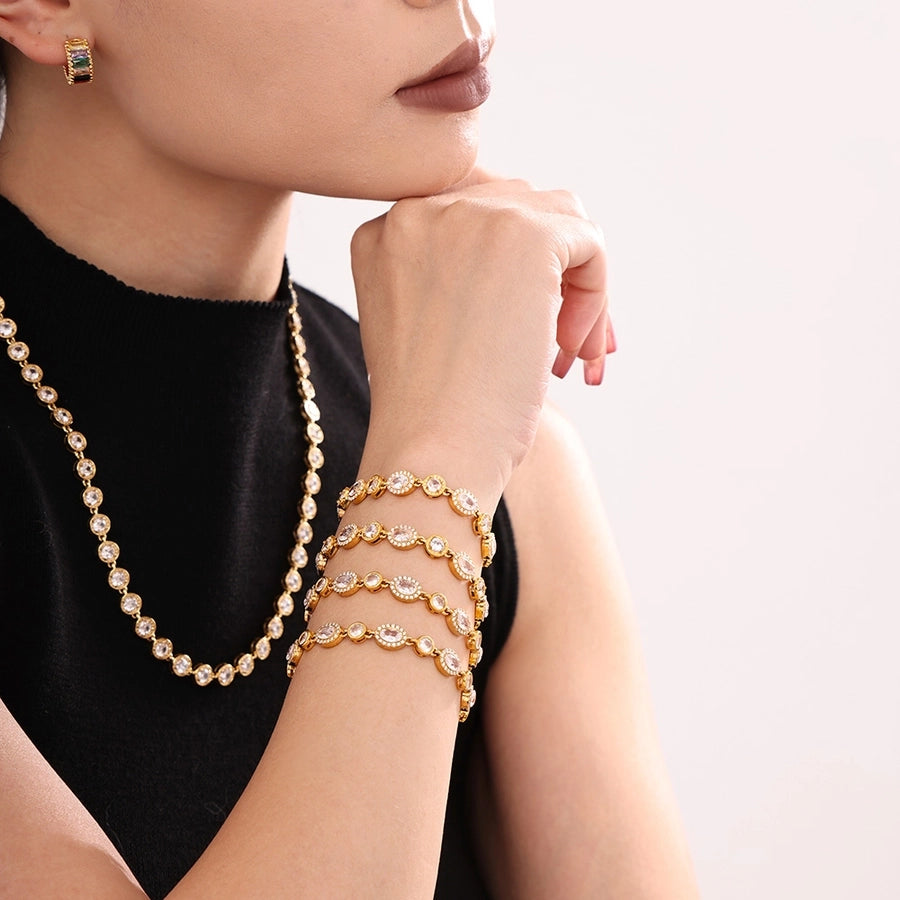 Elegant Luxurious Geometric 304 Stainless Steel 18K Gold Plated Zircon  Bracelets In Bulk