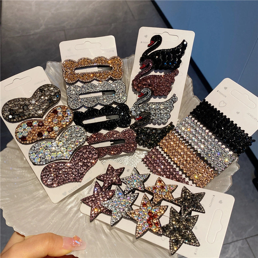 retro heart shape plastic resin inlay rhinestones hair clip