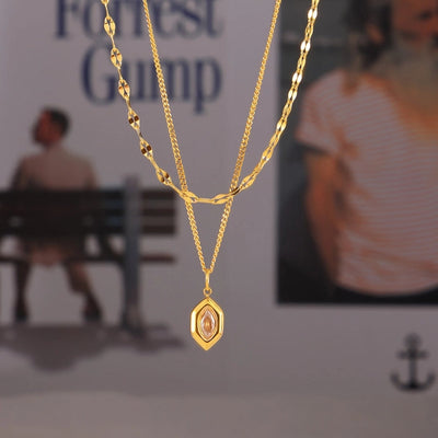 Jewelry Simple Style Korean Style Hexagon 304 Stainless Steel 18K Gold Plated Plating Pendant Necklace Necklace