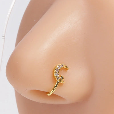 1 Piece Nose Rings & Studs Simple Style Commute Star Moon Copper Hollow Out Artificial Rhinestones Zircon 18K Gold Plated