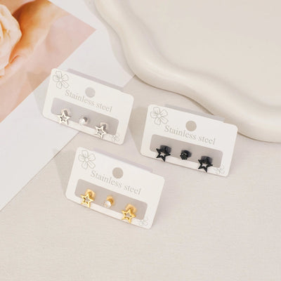1 Set Sweet Simple Style Star Polishing Hollow Out Inlay 304 Stainless Steel Zircon 18K Gold Plated Ear Studs