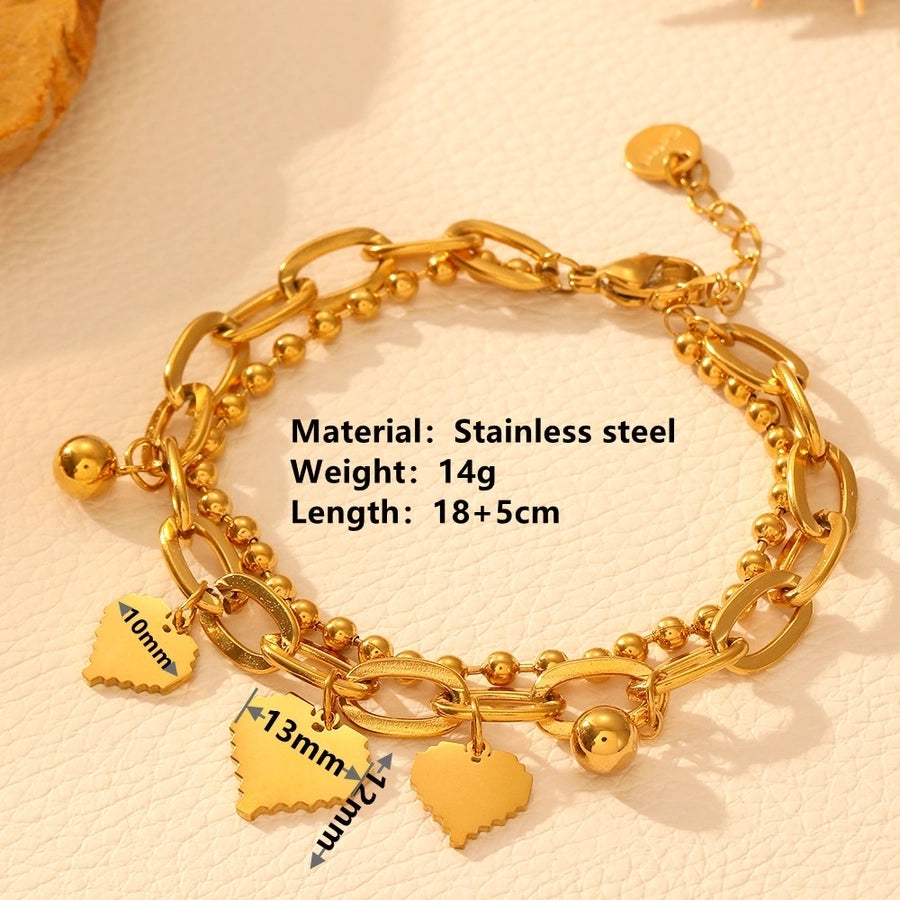 Elegant Heart Shape Titanium Steel 18K Gold Plated Beaded Chain cable chain Bracelets In Bulk