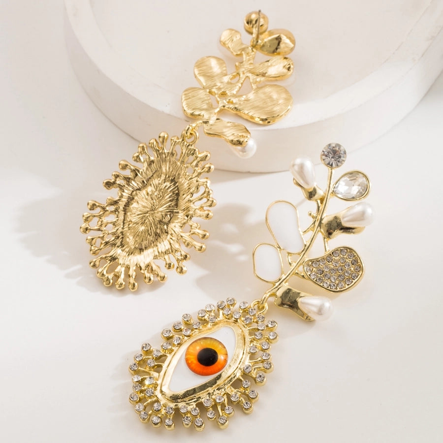 1 Pair Exaggerated Vacation Devil's Eye Inlay Alloy Resin Rhinestones Beads Gold Plated Drop Earrings