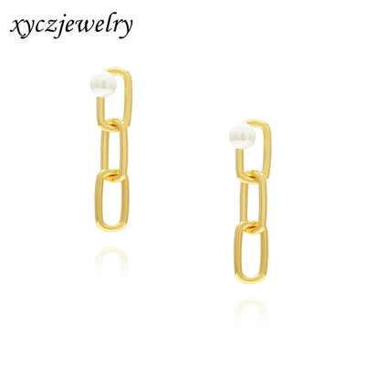 1 Pair Vintage Style Classic Style Geometric Plating Copper Pearl Drop Earrings