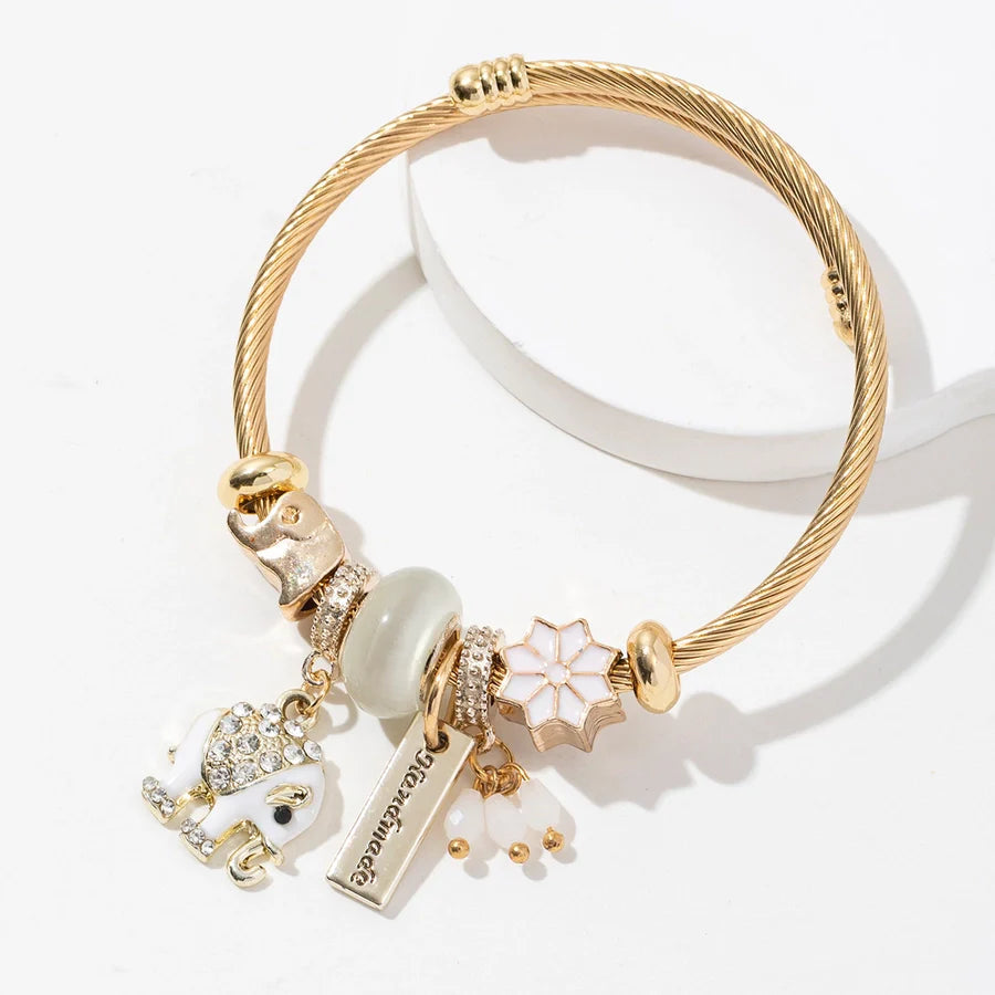 Casual Elegant Elephant 304 Stainless Steel Alloy Artificial Crystal Bangle In Bulk