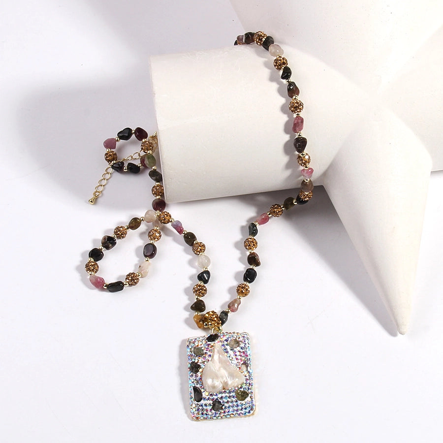 Vintage Style Classic Style Geometric natural stone Beaded Chain Pendant Necklace In Bulk