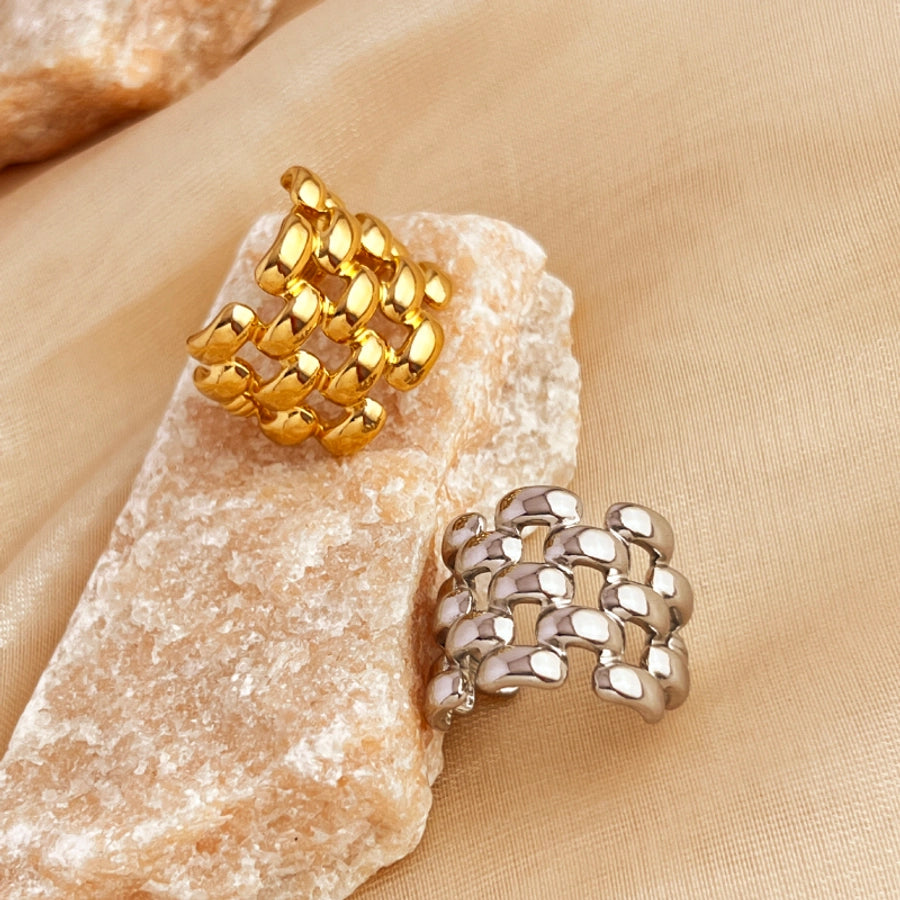 Jewelry Casual Retro Simple Style Round 201 Stainless Steel 18K Gold Plated Plating Adjustable Ring