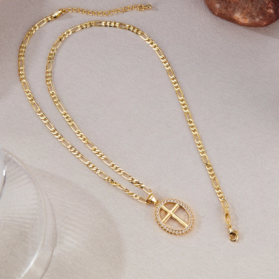 Jewelry French Style Simple Style Cross Copper 14K Gold Plated Pendant Necklace