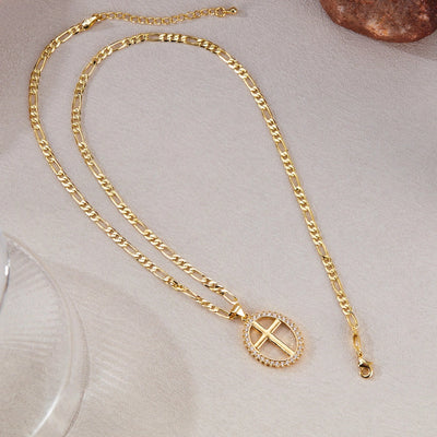 Jewelry French Style Simple Style Cross Copper 14K Gold Plated Pendant Necklace