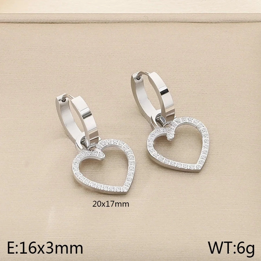 1 Pair Vintage Style Square Heart Shape Hollow Out Inlay 304 Stainless Steel Pearl Zircon 18K Gold Plated Earrings