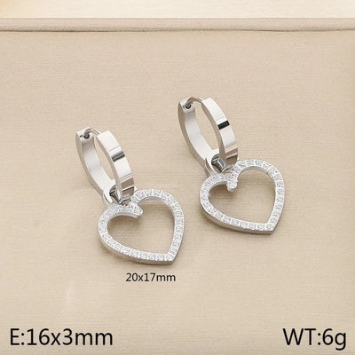 1 Pair Vintage Style Square Heart Shape Hollow Out Inlay 304 Stainless Steel Pearl Zircon 18K Gold Plated Earrings