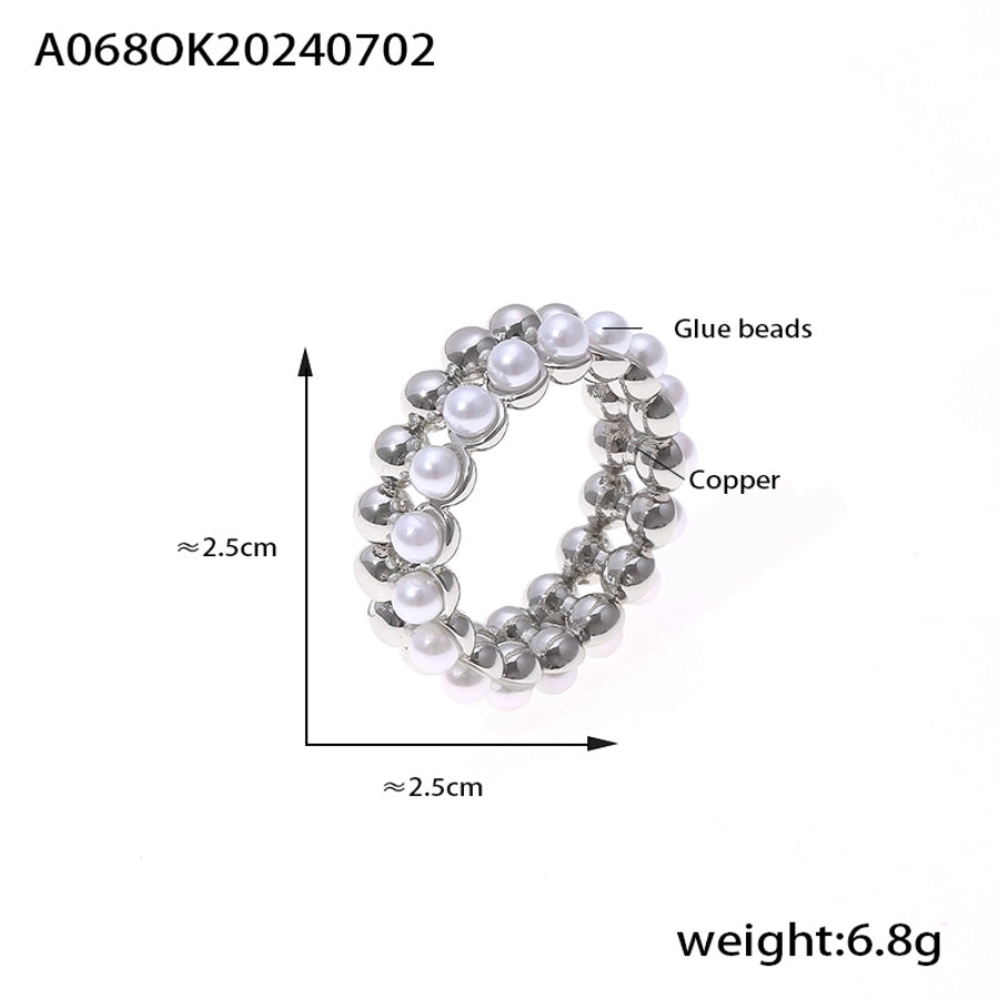 Jewelry Elegant Round 304 Stainless Steel Artificial Pearls 18K Gold Plated Plating Inlay Rings Necklace