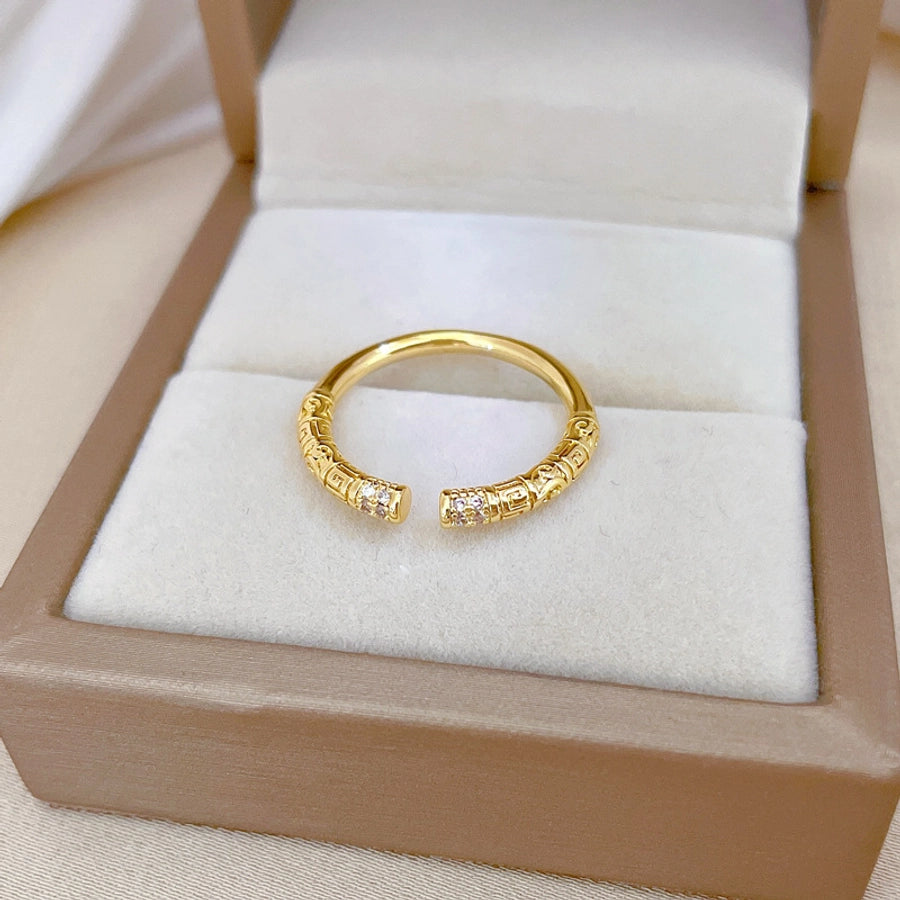 Titanium Steel Brass Gold Plated Inlay Geometric Zircon Brass Rings