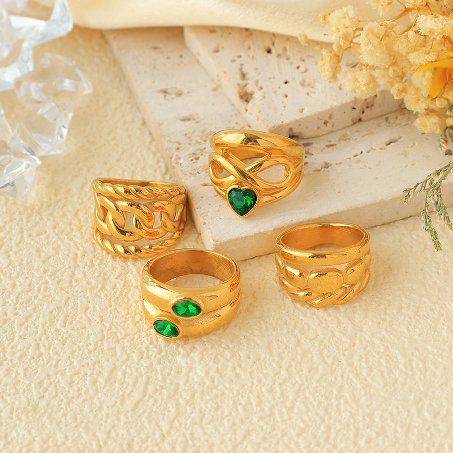 Jewelry Vintage Style Modern Style Commute Heart Shape Twist 304 Stainless Steel Zircon 14K Gold Plated Plating Hollow Out Inlay Rings