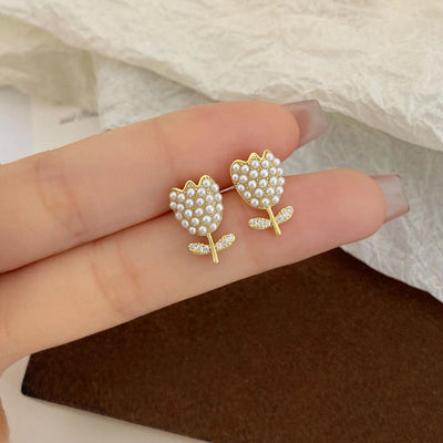 1 Pair Casual Elegant Cute Flower Inlay Alloy Rhinestones Pearl Ear Studs
