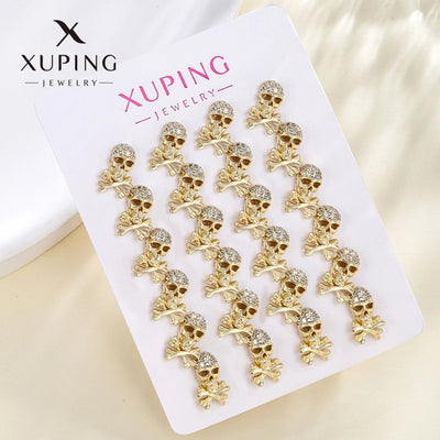 12 pairs XUPING Cool Style Skull Plating Inlay Copper Zirconia 14K Gold Plated Ear Studs