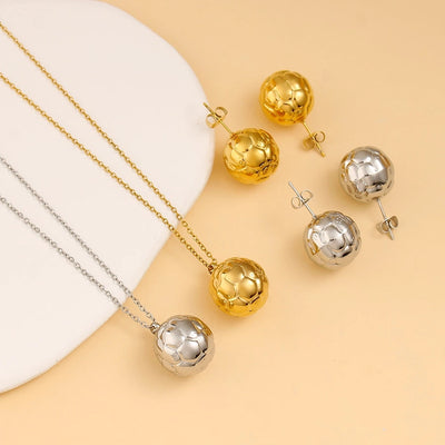 Autumn and Winter  New Arrival Texture Ball Earrings Pendant Necklace Suit Stainless Steel Personality Fashion Short Necklace Stud Earrings