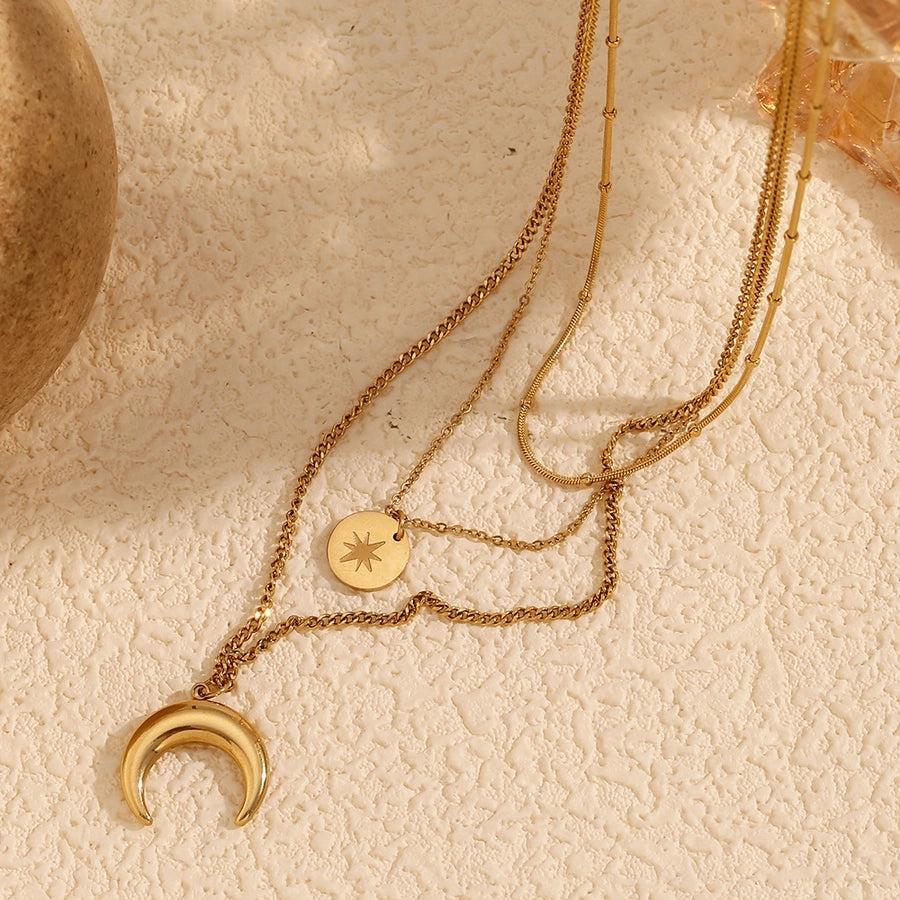 Jewelry Casual Simple Style Star Moon 304 Stainless Steel Titanium Steel 18K Gold Plated Bracelets Necklace