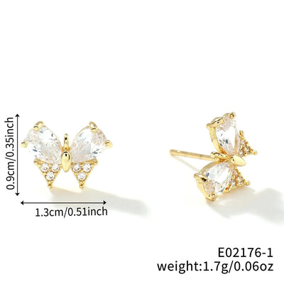 1 Pair Japanese Style Simple Style Shiny Butterfly Three-dimensional Inlay Copper Zircon K Gold Plated Ear Studs