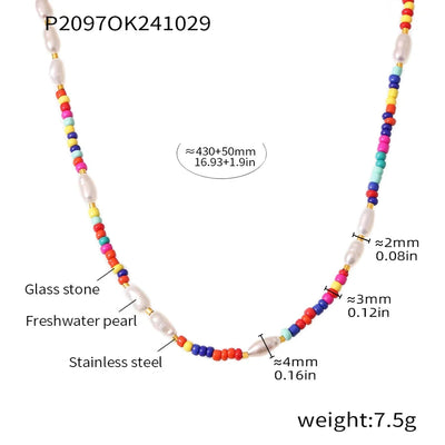 Jewelry Elegant Vacation Geometric 304 Stainless Steel Natural Freshwater Pearl 18K Gold Plated Beaded Necklace