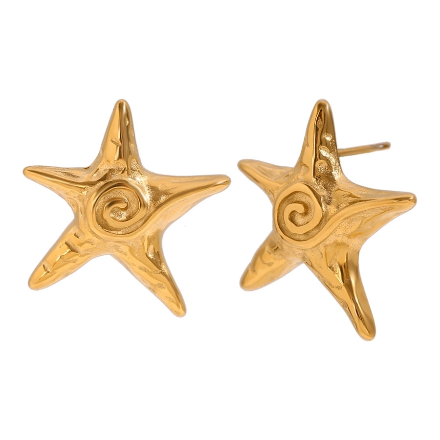Jewelry Retro Starfish Titanium Steel 18K Gold Plated Plating Rings Earrings Necklace