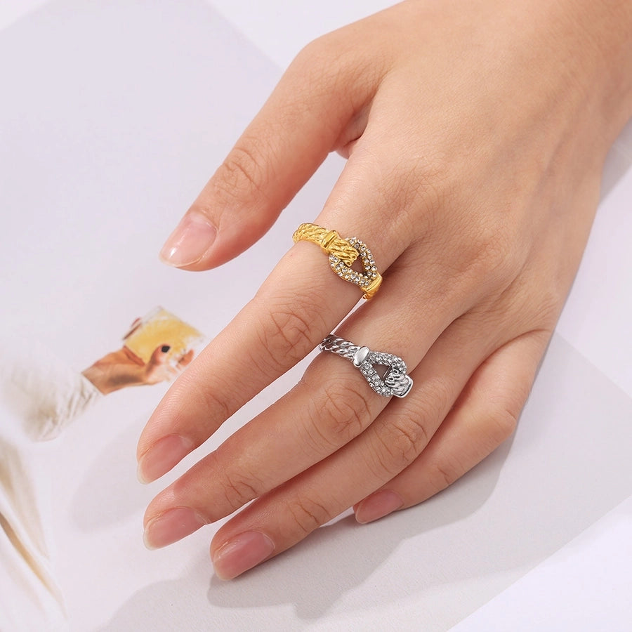 Jewelry Luxurious Modern Style U Shape Titanium Steel Zircon 18K Gold Plated Inlay Rings