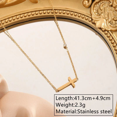 Jewelry Simple Style Classic Style Commute Cross 304 Stainless Steel Artificial Rhinestones 18K Gold Plated Plating Jewelry Set