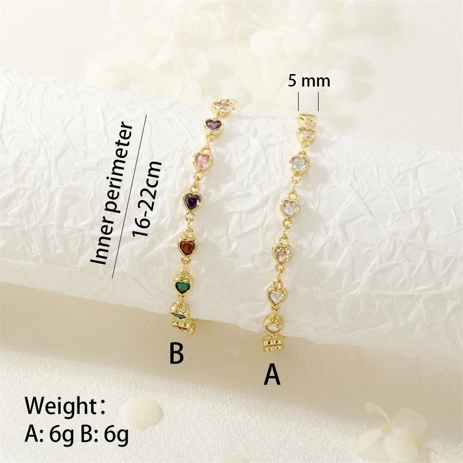 Jewelry IG Style Heart Shape Copper Zircon Inlay Bracelets Necklace