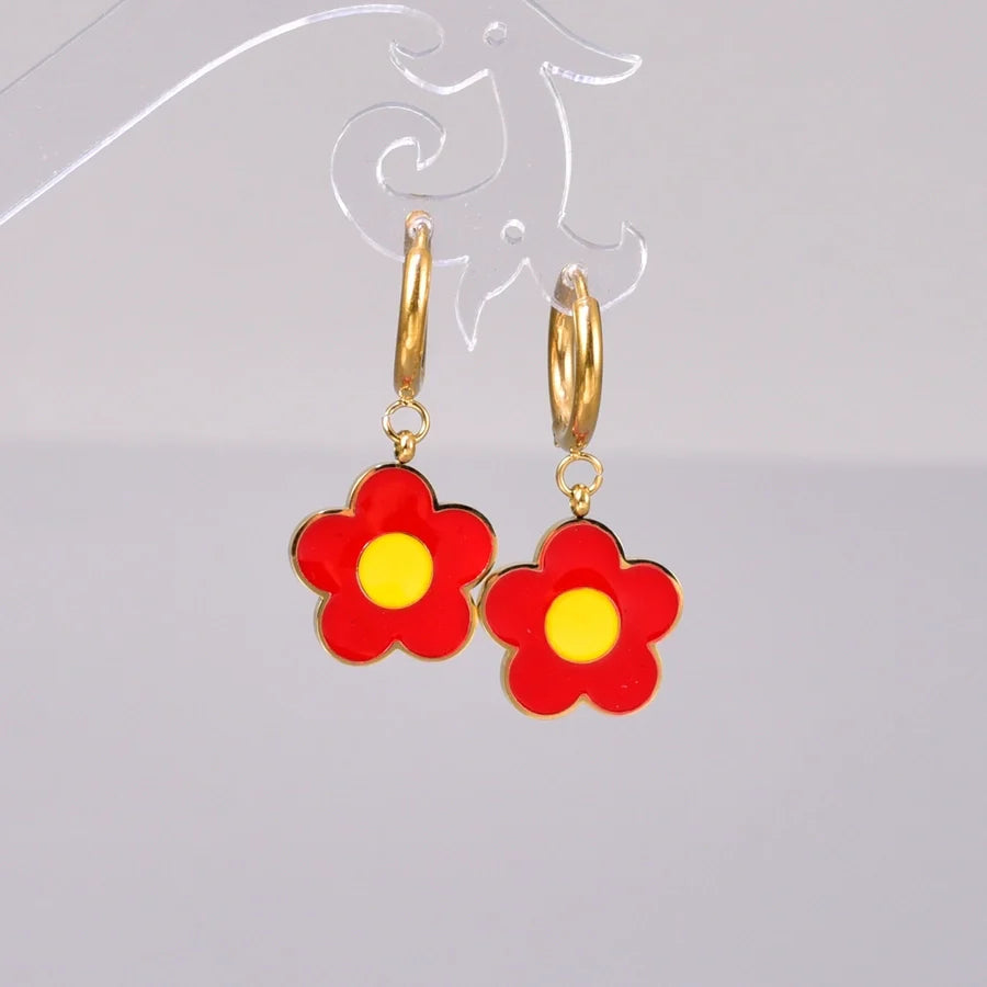 1 Pair Retro Classic Style Flower 304 Stainless Steel 18K Gold Plated Drop Earrings