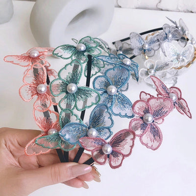 fashion butterfly alloy lace inlay artificial pearls hair band 1 piece