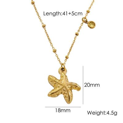 Jewelry Marine Style Starfish Conch Dolphin Titanium Steel Inlaid Gemstone Pendant Necklace