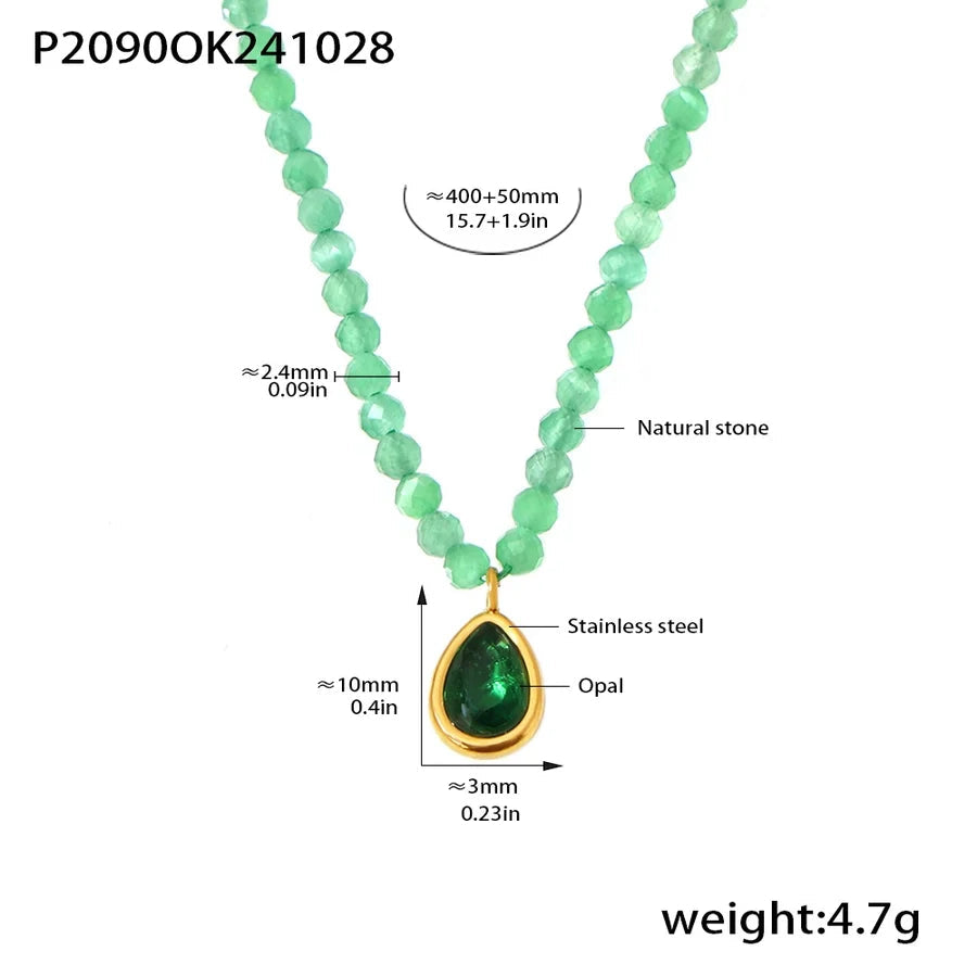 Jewelry Elegant Water Droplets 304 Stainless Steel Opal 18K Gold Plated Beaded Plating Inlay Pendant Necklace