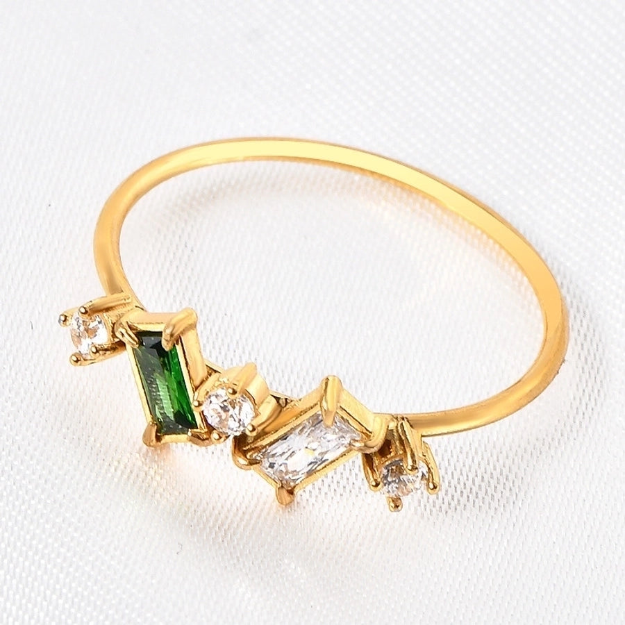 Jewelry Elegant Geometric Solid Color 304 Stainless Steel Rhinestones 18K Gold Plated Inlay Rings