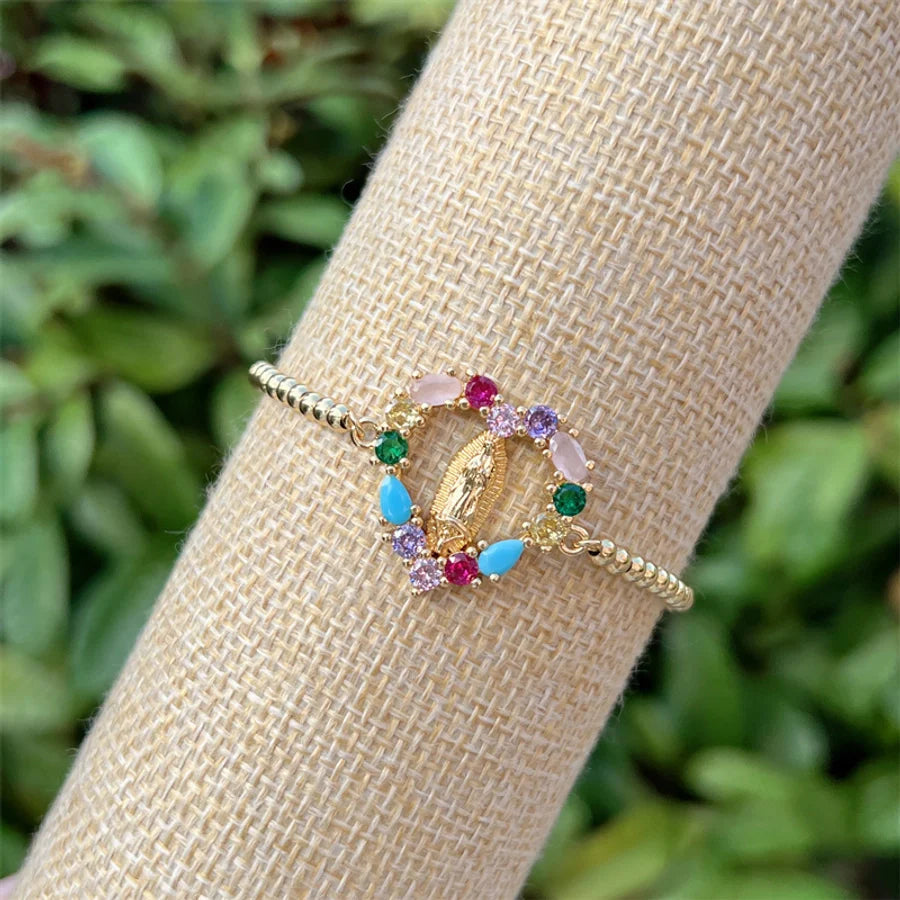 Jewelry Simple Style Classic Style Cross Virgin Mary Copper Zircon 18K Gold Plated Bracelets Necklace Jewelry Set