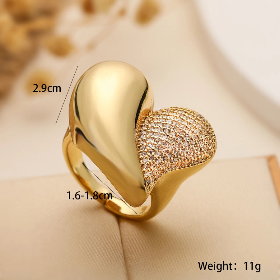 Copper Plating Heart Shape Zircon Open Rings