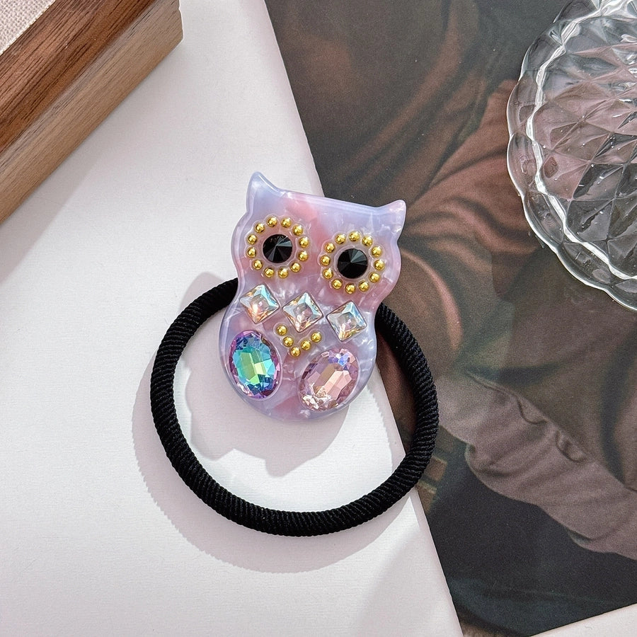 Women's Cute Owl Acetic acid sheets Inlay Rhinestones Rubber Band