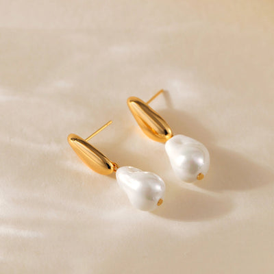1 Piece Vintage Style Lady Wedding Pearl Inlay Copper Artificial Pearls 18K Gold Plated Drop Earrings