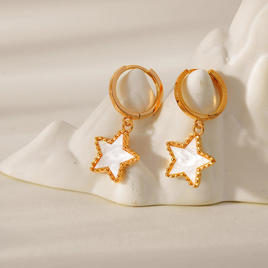 1 Pair Elegant Simple Style Classic Style Star Inlay 304 Stainless Steel Shell Drop Earrings
