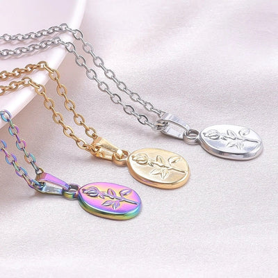 Jewelry Basic Modern Style Classic Style Flower 304 Stainless Steel 18K Gold Plated Plating Pendant Necklace